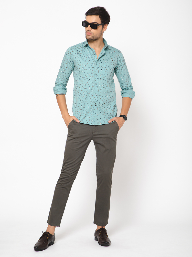 men's cotton sea blue printed shirt